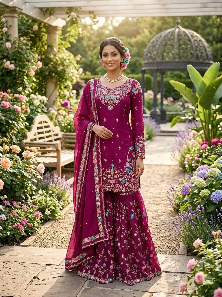 Deepika 5956 JMC Silk Sequnce Work Anarkali Sharara Suit Wholesale Surat