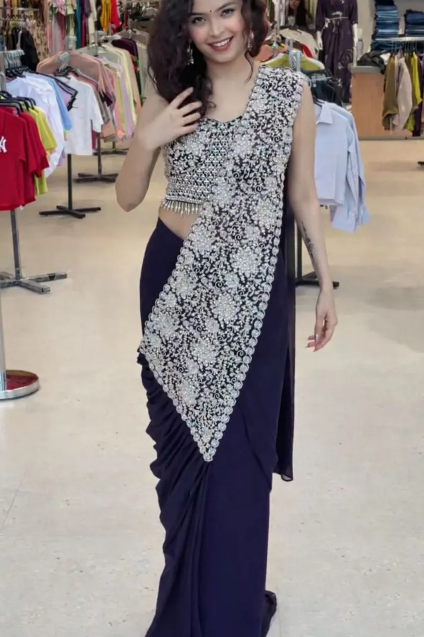 Madhuri 243 Georgette Embroidery Party Ready to wear Saree Wholesale Surat