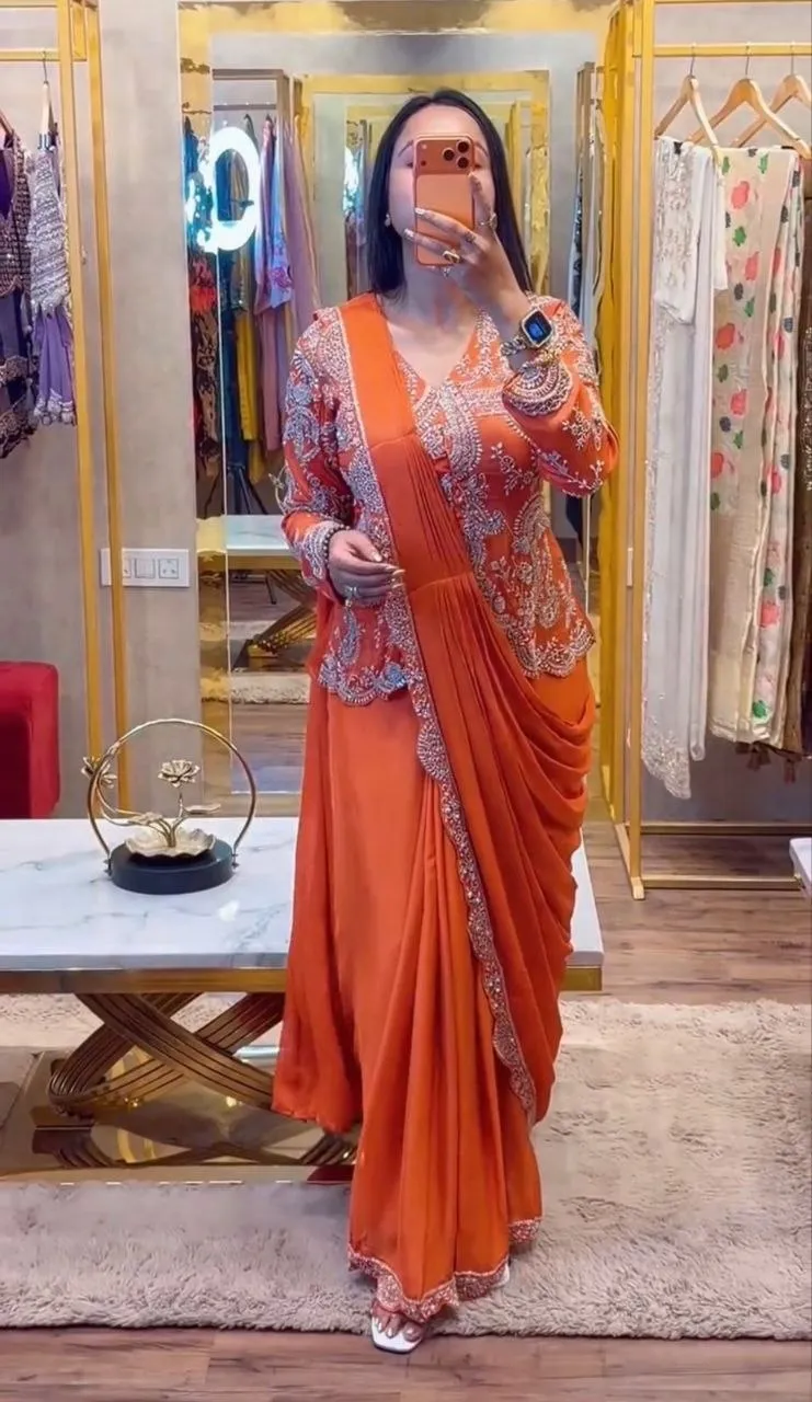 Madhuri 212 Chinon Embroidery Ready To Wear Saree Wholesale Surat