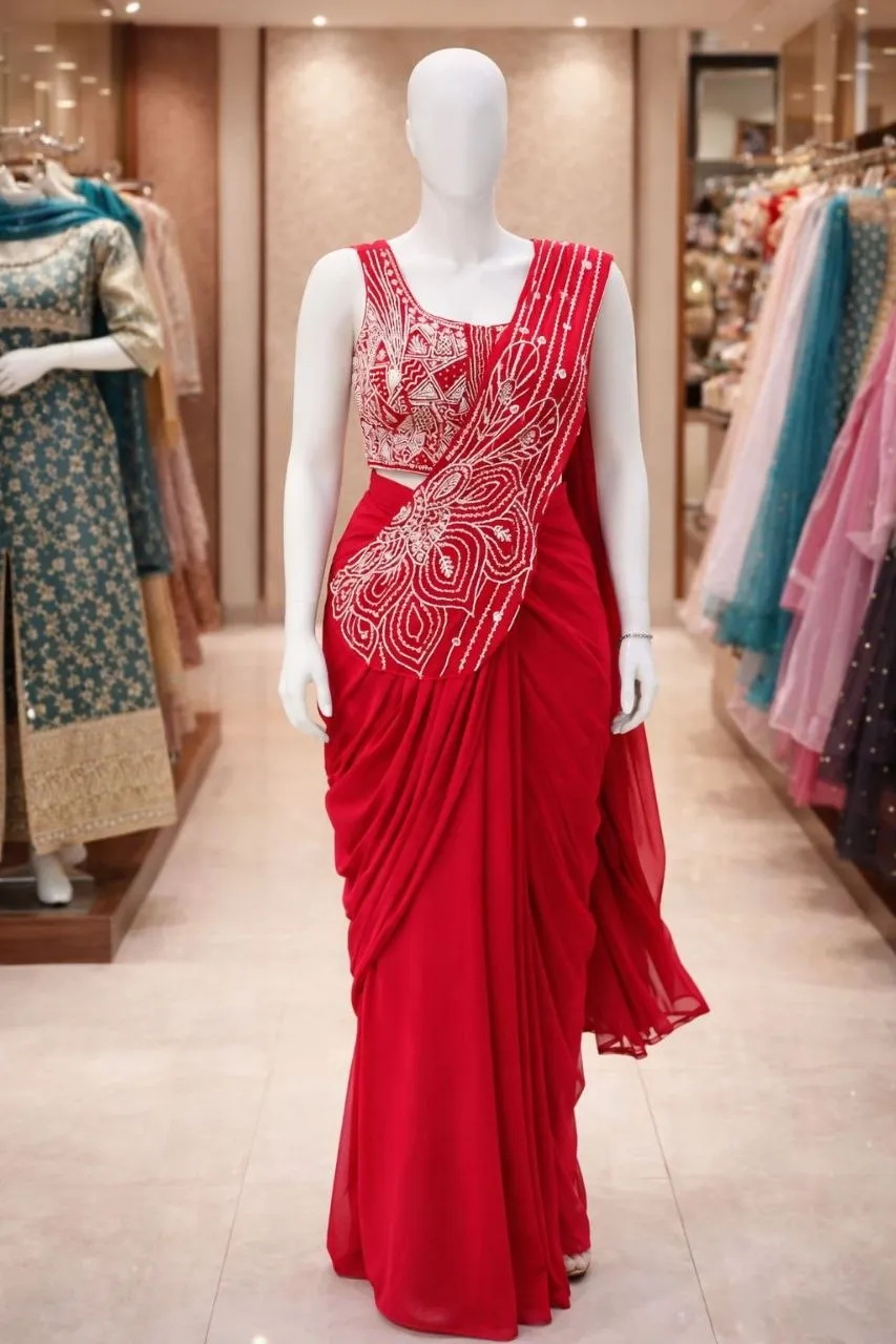 Madhuri 255 Trending Georgette Embroidery Ready To Wear Saree Wholesale Surat