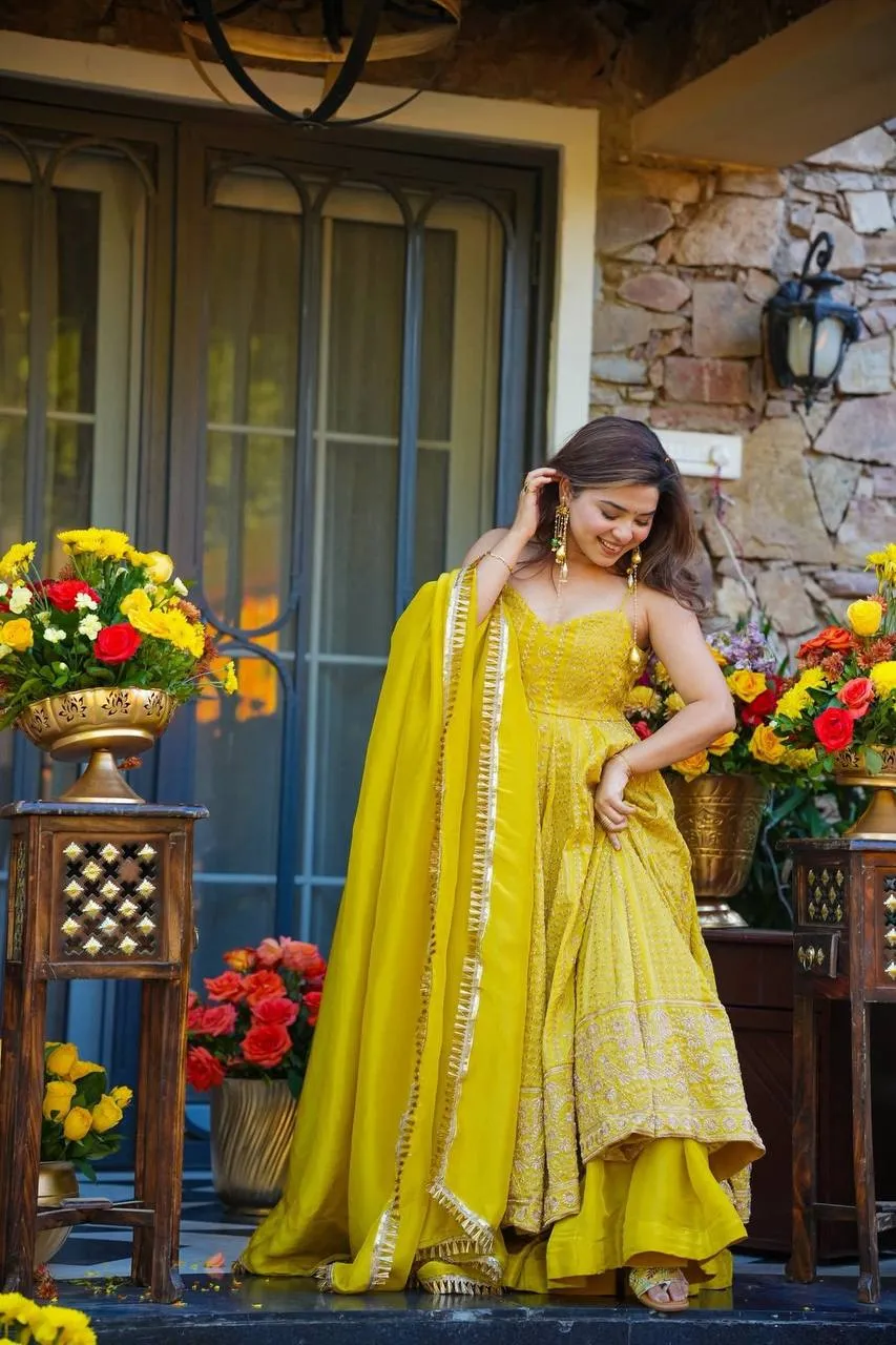 STD 6118 Teby Organza Embroidery Festival Anarkali Gown Sharara Wholesale Surat