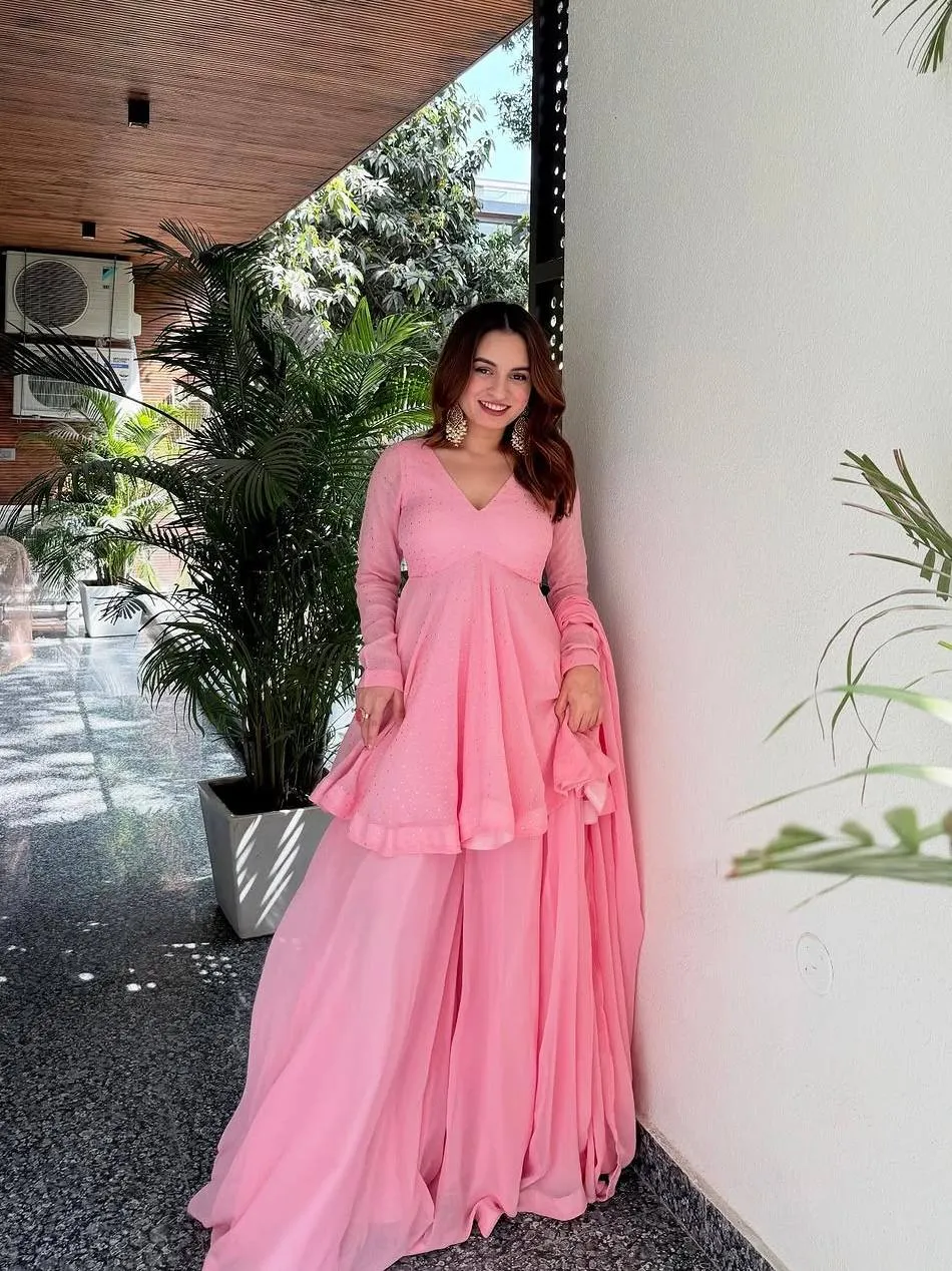 STD 6119 Foil Work Readymade Sharara Suit Wholesale Surat