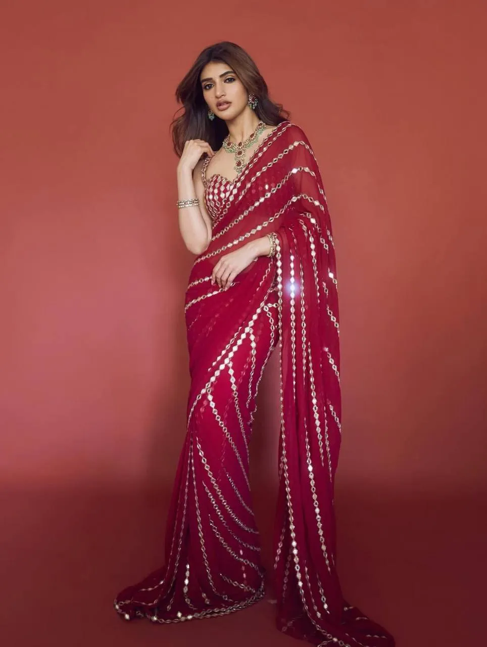 SBD 1847 Georgette Mirror Work Bollywood Party Wear Saree Wholesale Surat