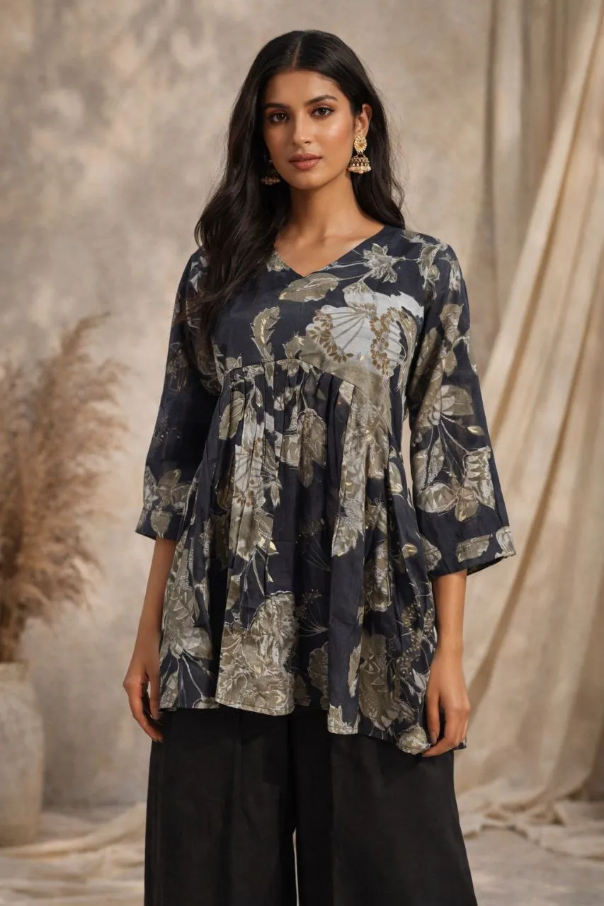 AEA Mul Chanderi Foil Printed Top Wholesale Surat