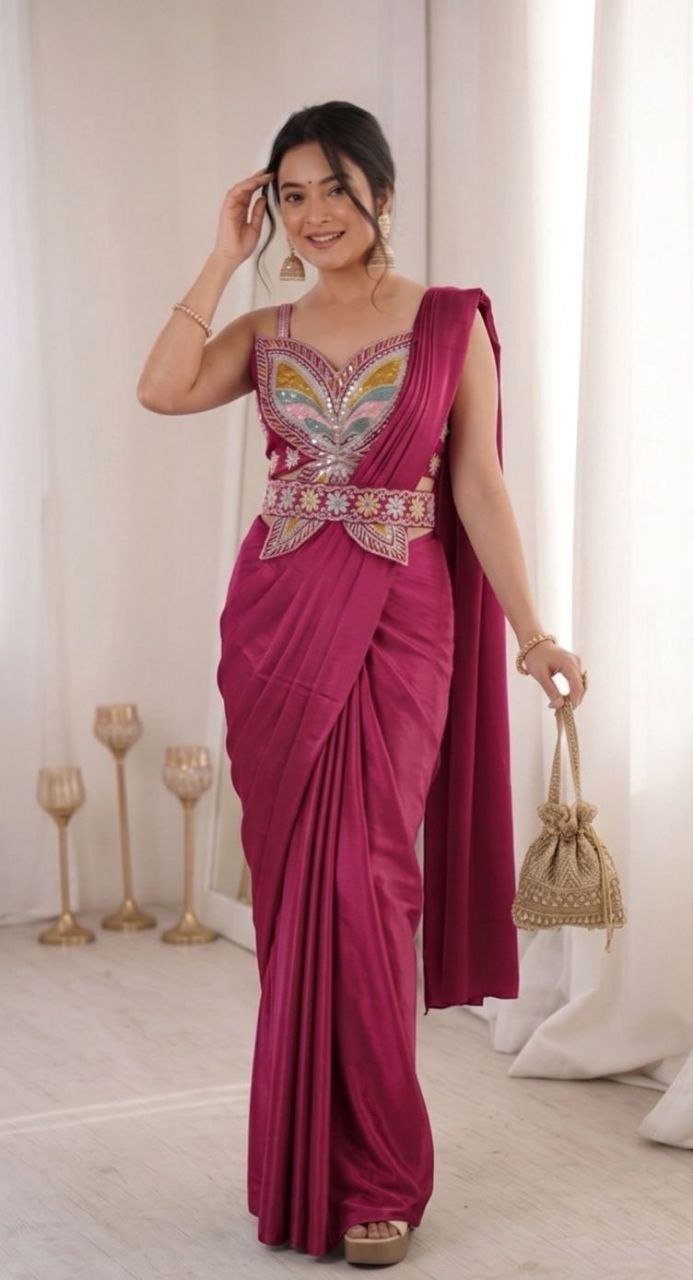 Madhuri 257 Crep Party Embroidery Ready To Wear Saree Wholesale Surat