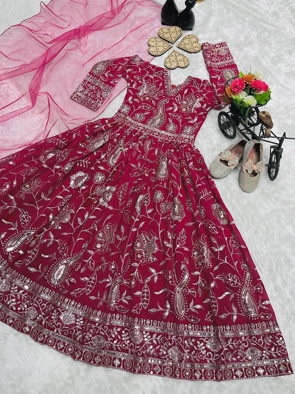 Baby 206 Georgette Embroidery Gown Kid Wear Wholesale