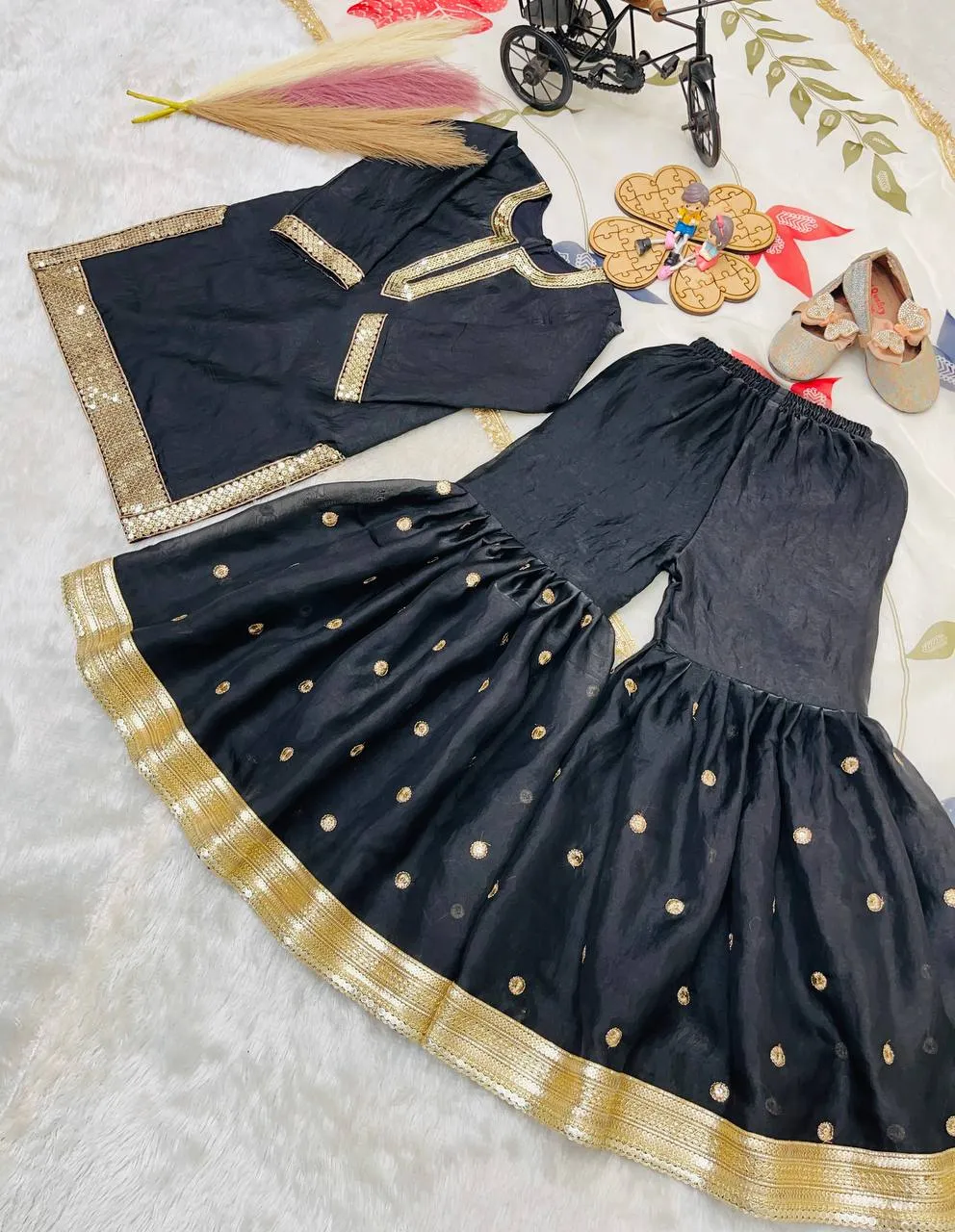 Launching Baby 243 Black Gmy Silk Sharara Suit Kids Collection 2026