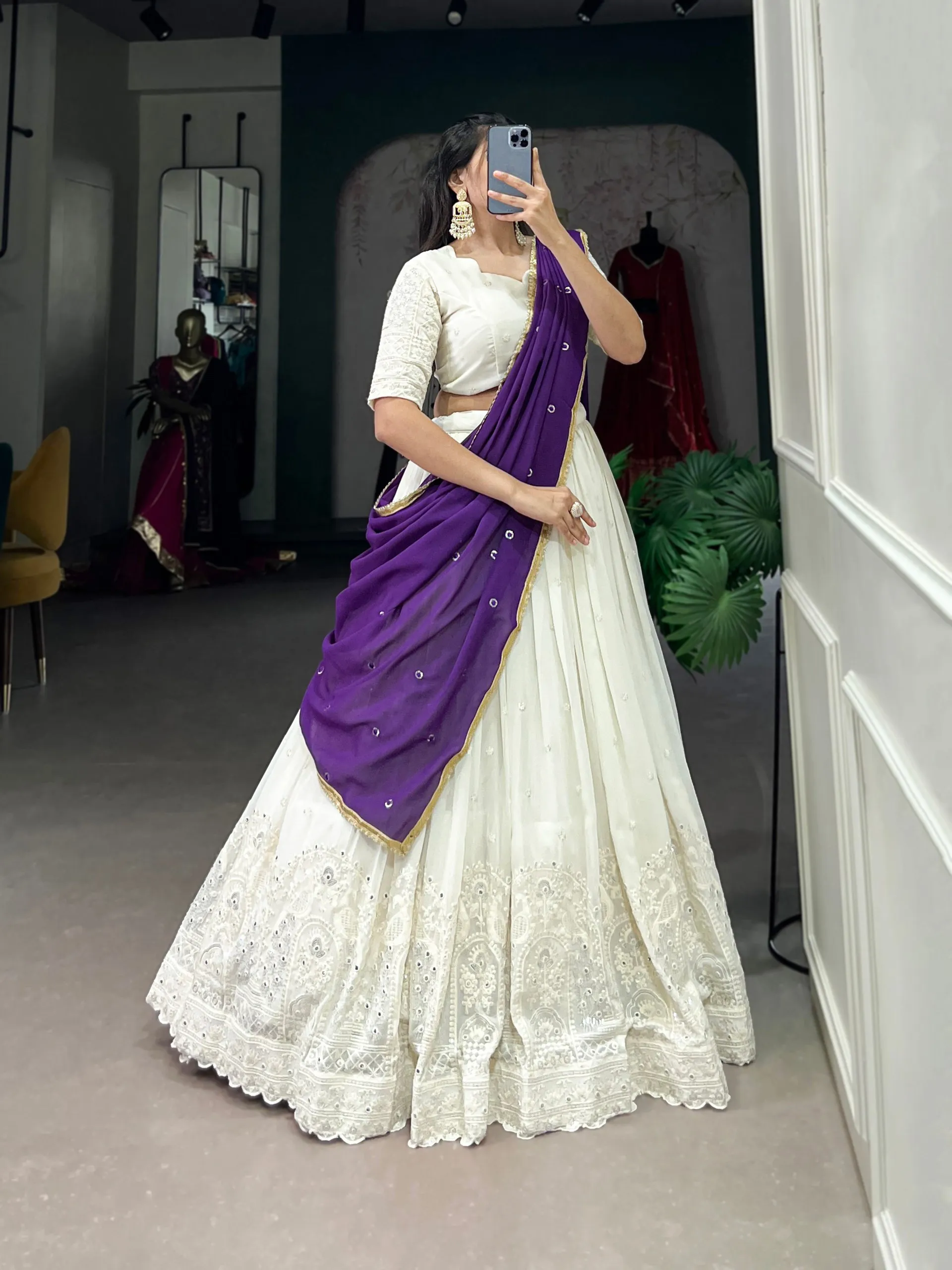 Buy WMN 1502 Georgette Mirror Work Lehenga Choli Wholesale 2026