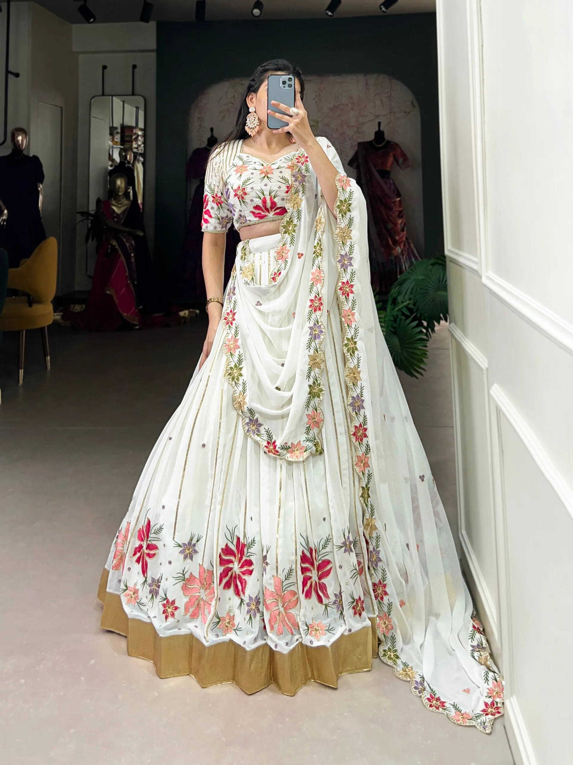 WMN 1413 Georgette Embroidery Wedding Lehenga Coli Wholesale