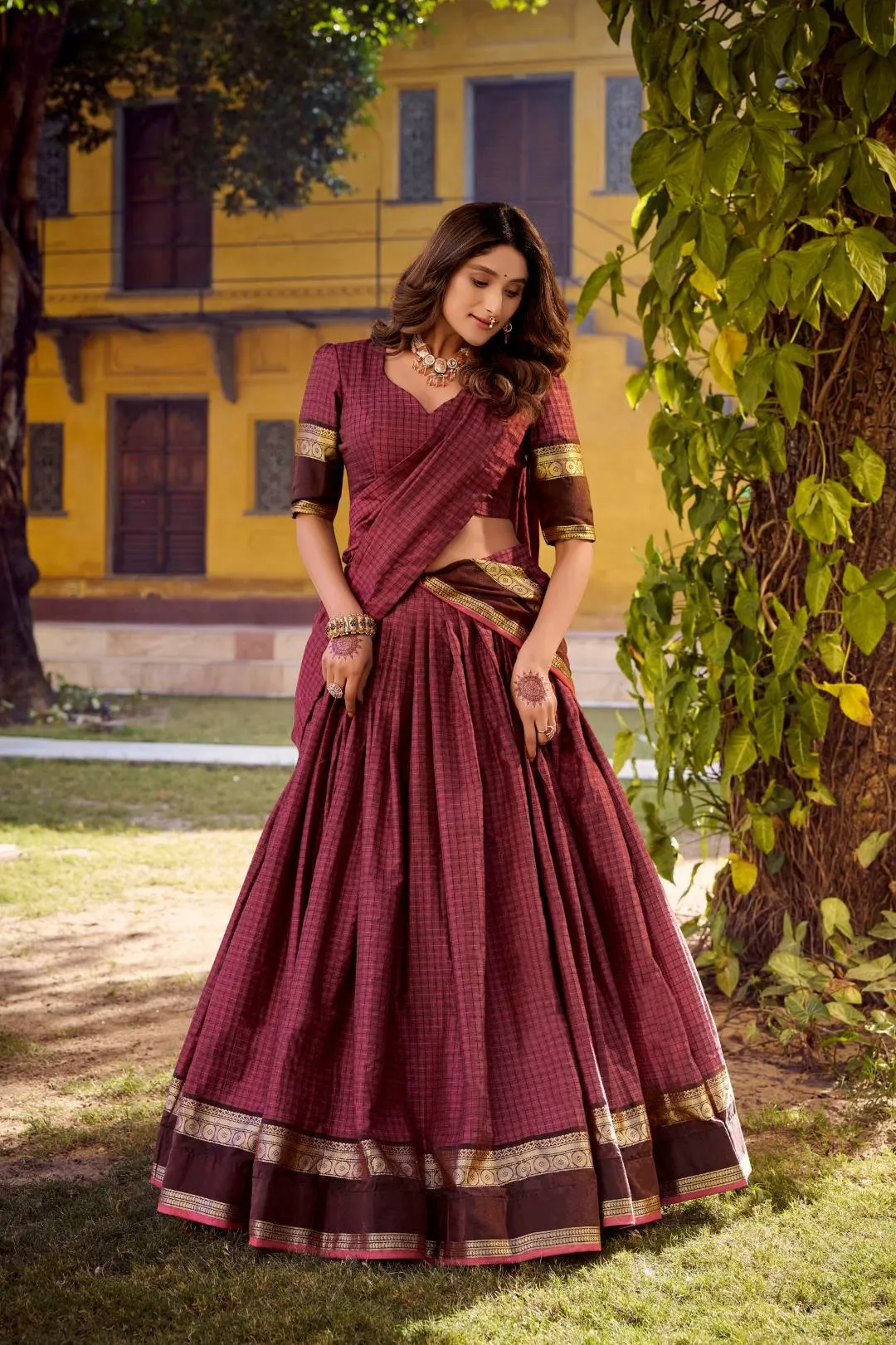 Beautiful WMN 1900 Swasthika Chettinad Cotton Weaving Work Lehenga Choli Wholesale 2026