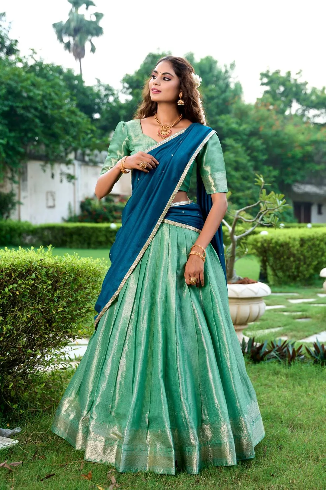 Buy WMN 2003 Kesariya Kanchipuram Lehenga Choli Wholesale 2026