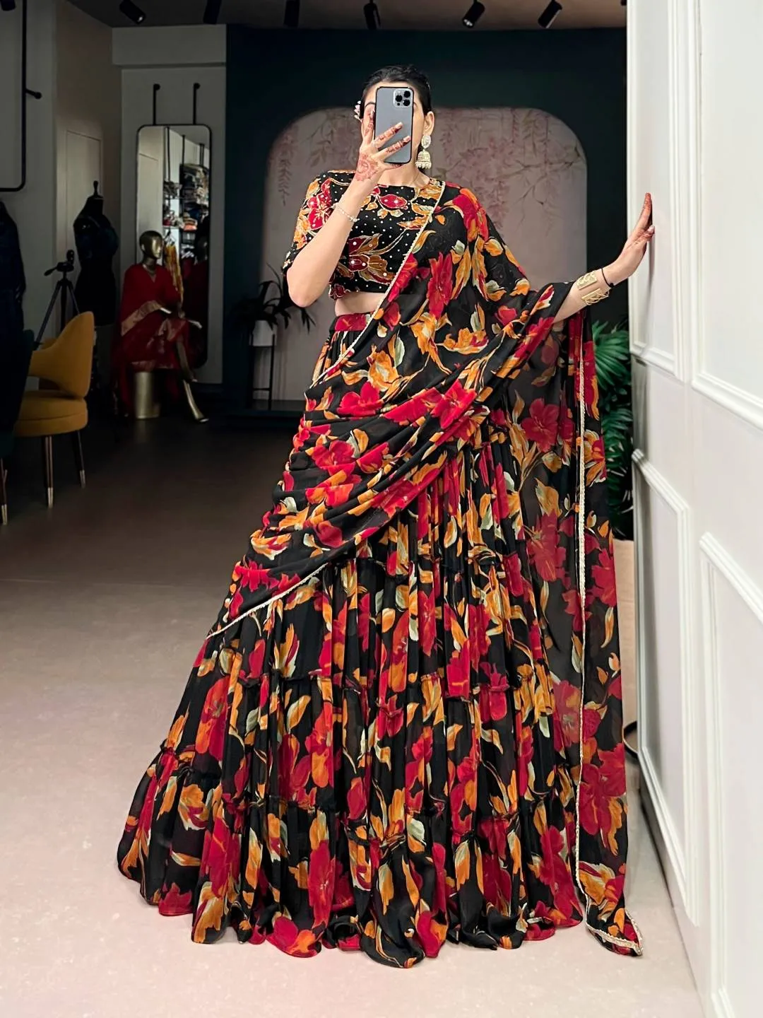 Latest WMN 1145 Floral Marble Printed Lehenga Choli Party Wear Collection 2026