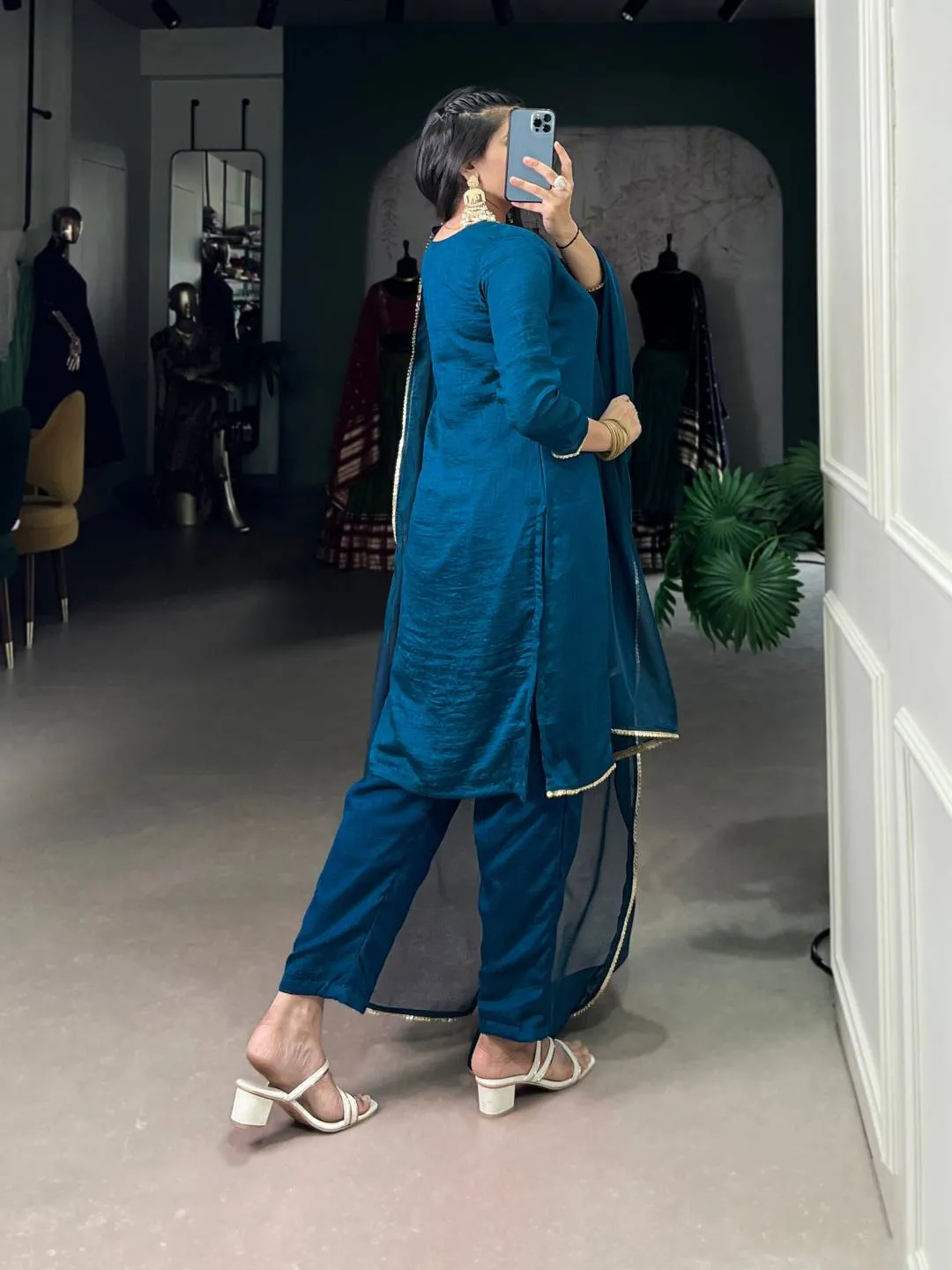 Stylish WMN 3043 Vichitra Silk Handwork Work Reeadymade Dress Wholesale 2026