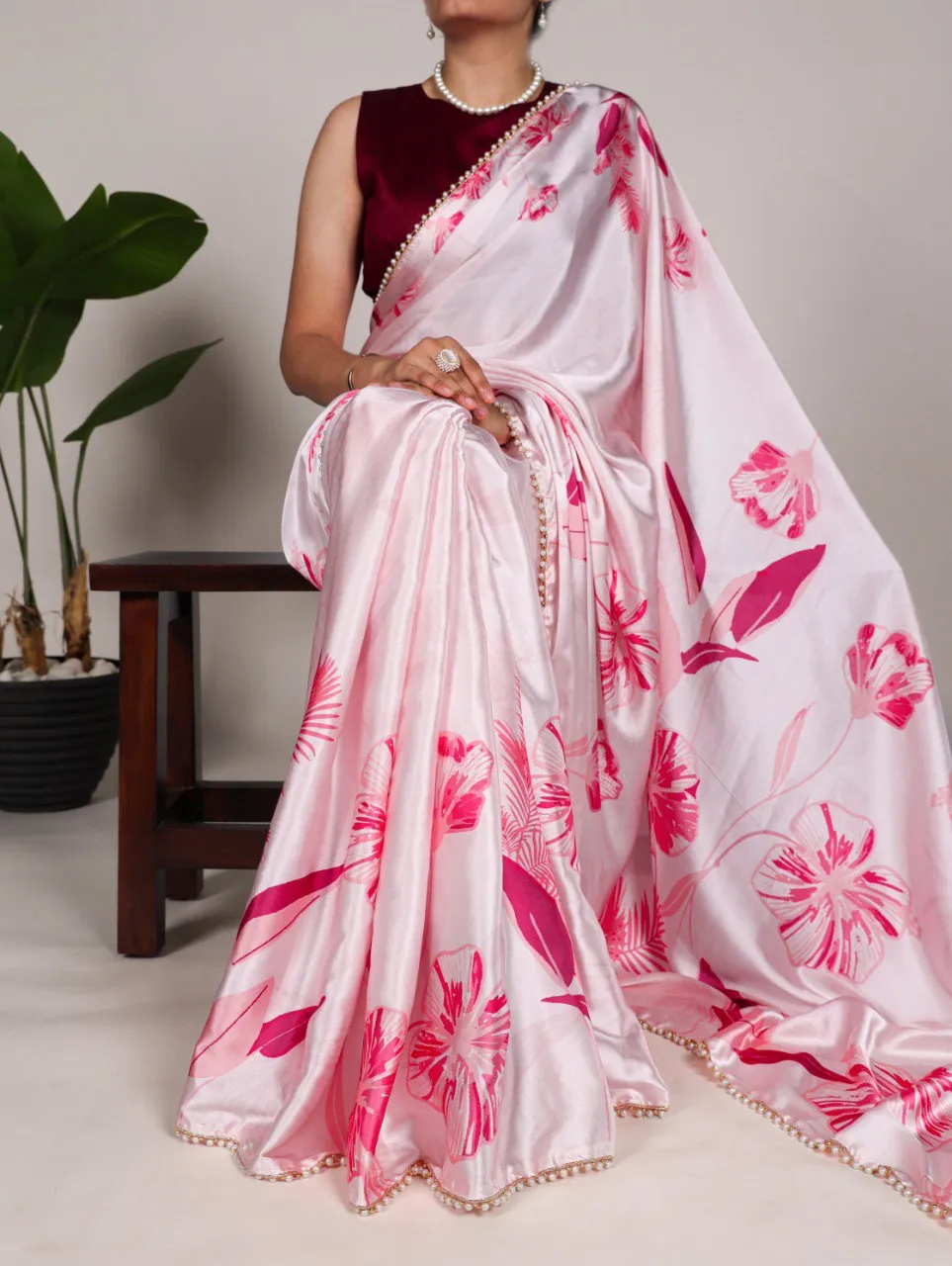 Buy WMN 7028 Satin Silk Floral Printed Festive Saree Wholesale 2026
