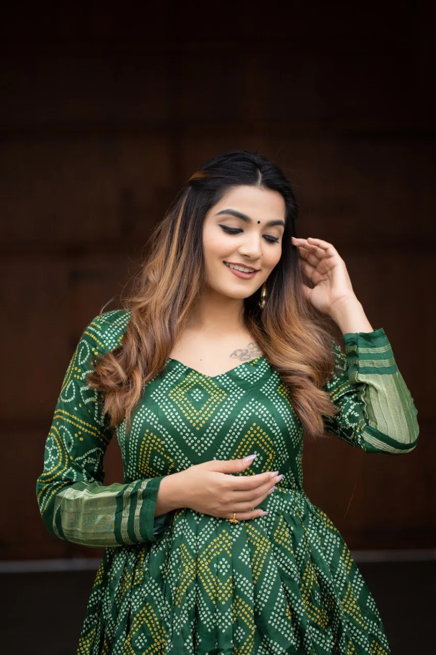 Beautiful WMN 5020 Gaji Silk Bandhej Printed Festive Gown Wholesale 2026