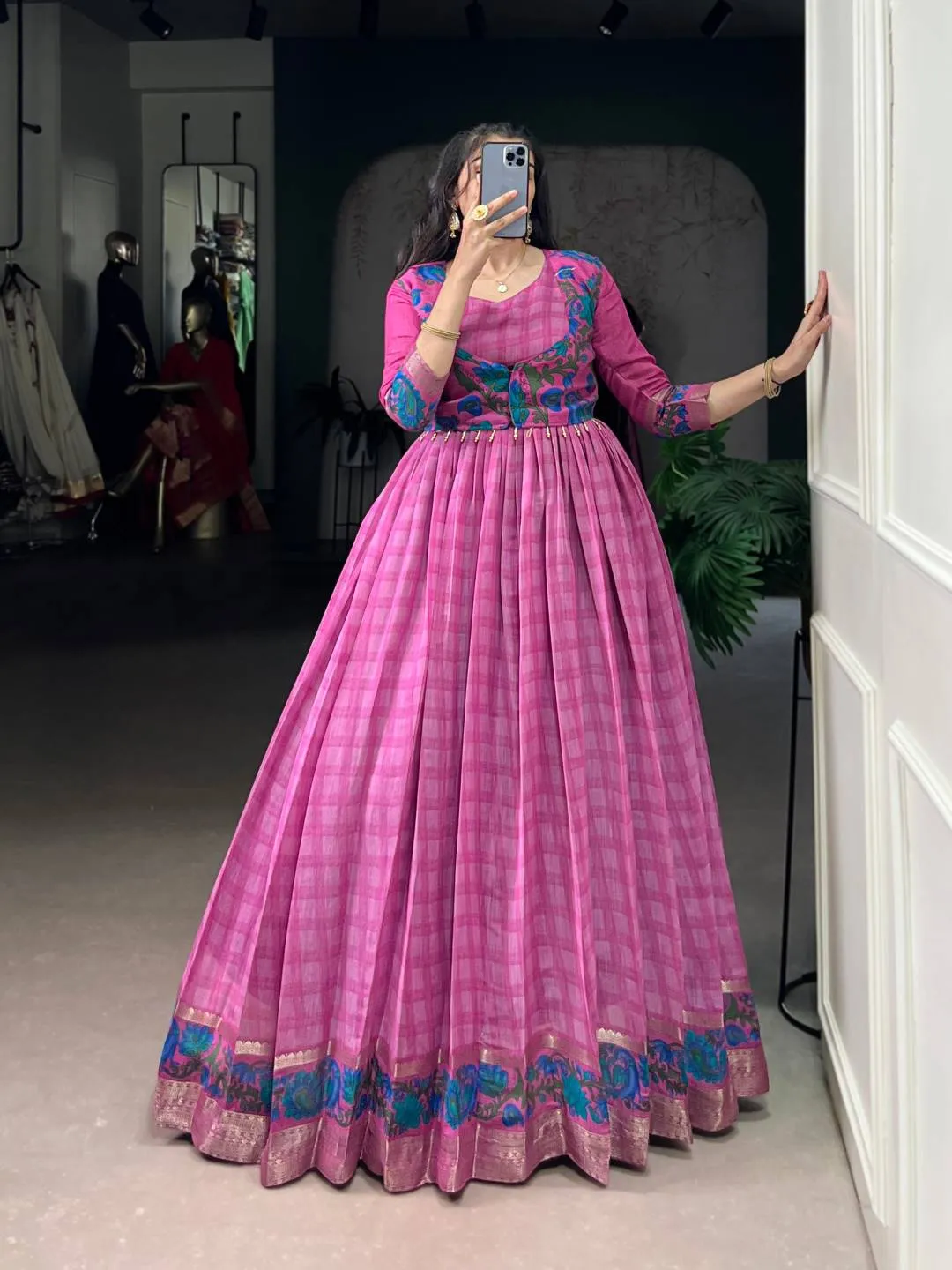 Launching WMN 5034 Viscose Chanderi Printed Weaving Gown Wholesale 2026