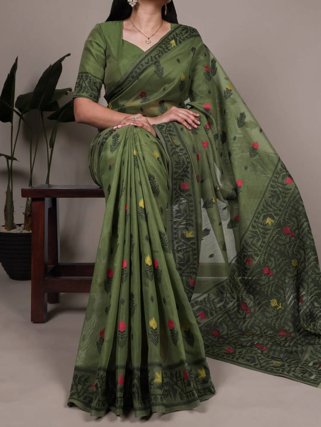 Stylish WMN 7415 Poly Cotton Thread Weaving Work Saree Wholesale 2026