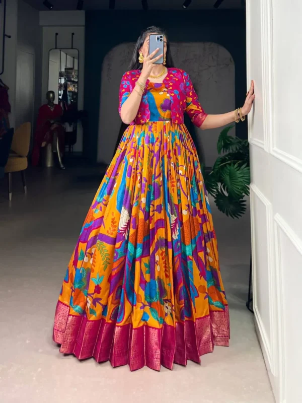 Launching WMN 5035 Tasar Silk Kalamkari Printed Festive Gown Wholesale 2026