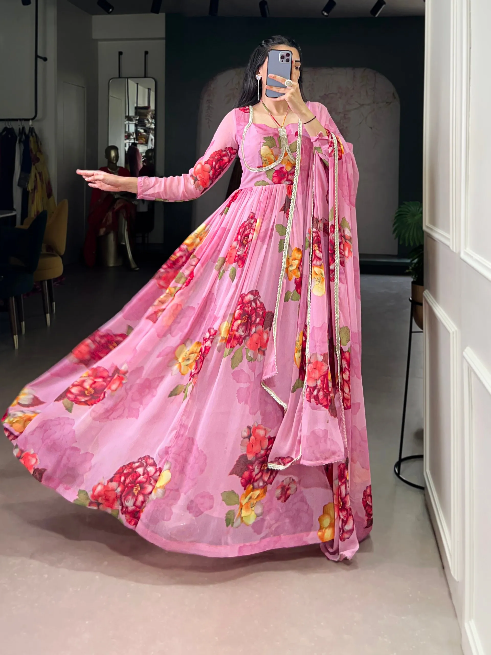 Launching WMN 5103 Chiffon Floral Printed Gown Wholesale 2026