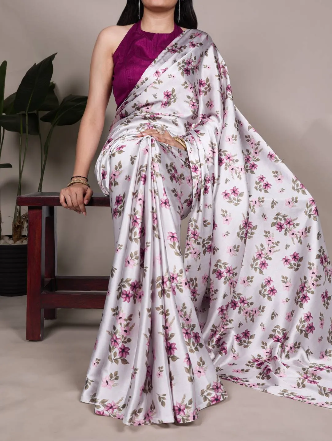 Latest WMN 7027 Satin Silk Floral Printed Party Wear Saree Wholesale 2026