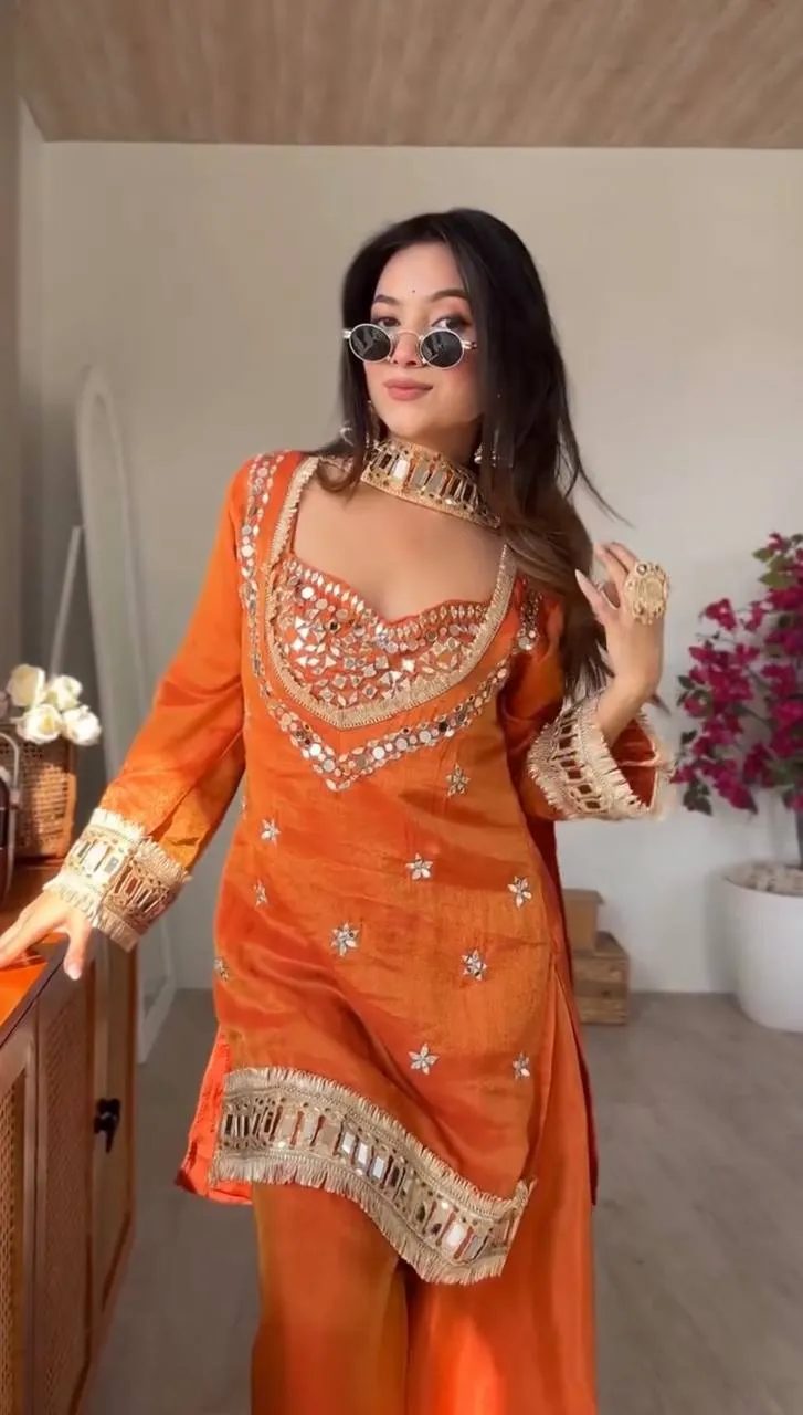 Buy Sabina 5326 Fendy Silk Mirror Work Party Wear Sharara Suit Wholesale 2026