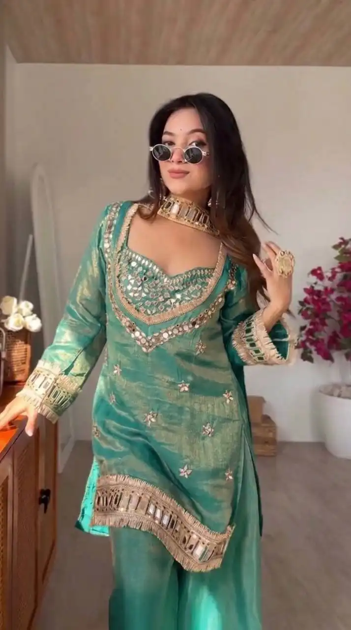 Sabina 5326 Fendy Silk Mirror Work Party Wear Sharara Suit Wholesale