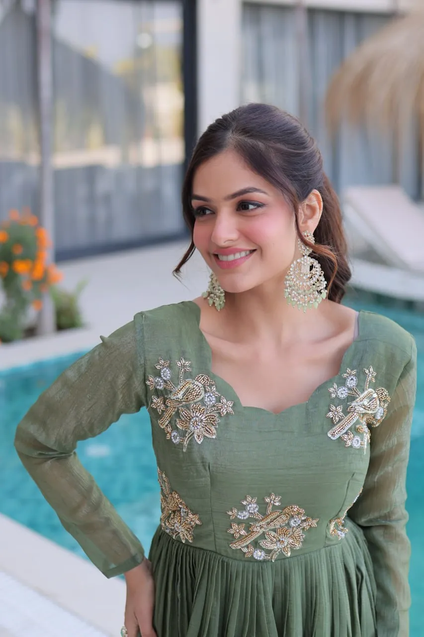 Launching Moni 1222 Silver Crunchy Embroidery Work Gown Wholesale Surat 2026