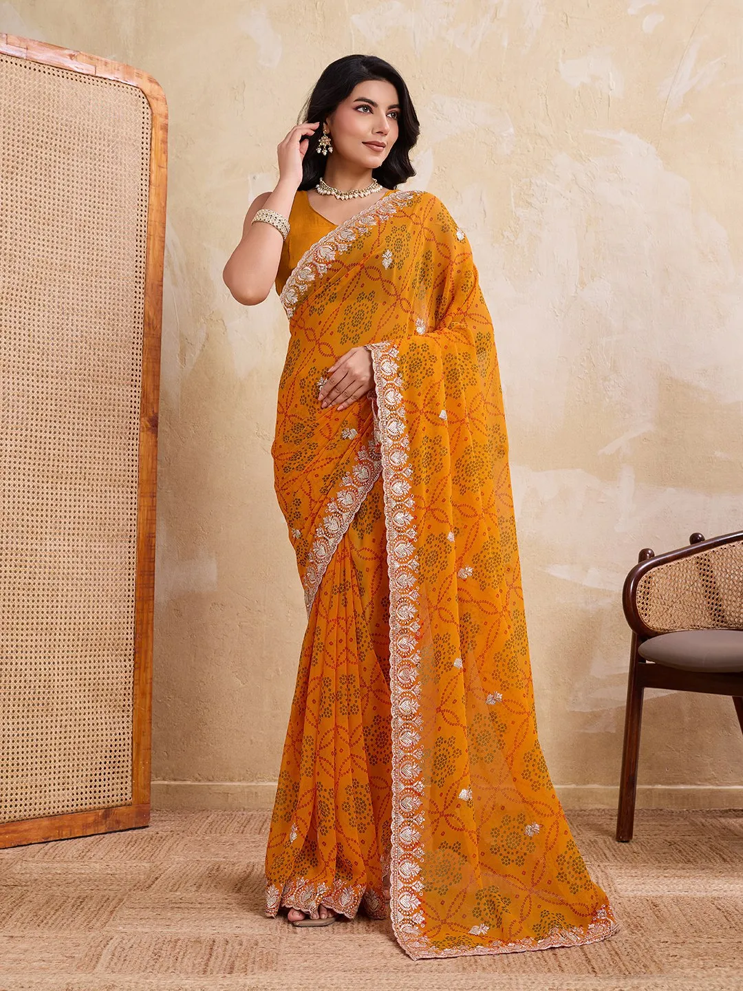 Buy Kiara Georgette Bandhej Printed Festival Saree Wholesale Surat 2026