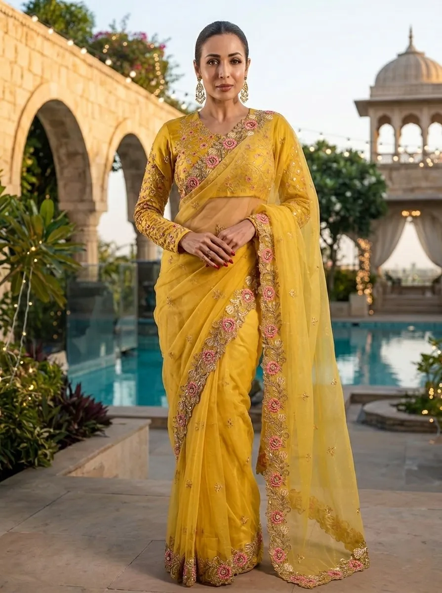 Kiara Dhurandhar Chiffon Embroidery Festival Saree Wholesale Surat
