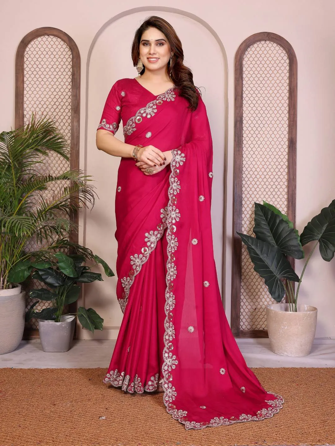 Latest Kiara Mamta1 Shattin Chiffon Embroidery Festival Saree Wholesale Surat 2026