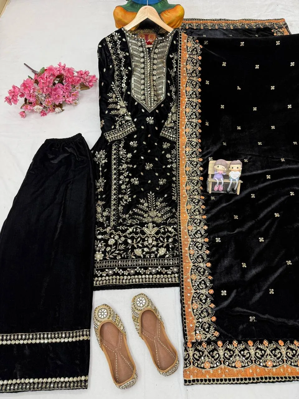 Beautiful C585 1415 Velvet Zari Embroidery Work Party Wear Sharara Suit Wholesale Surat 2026