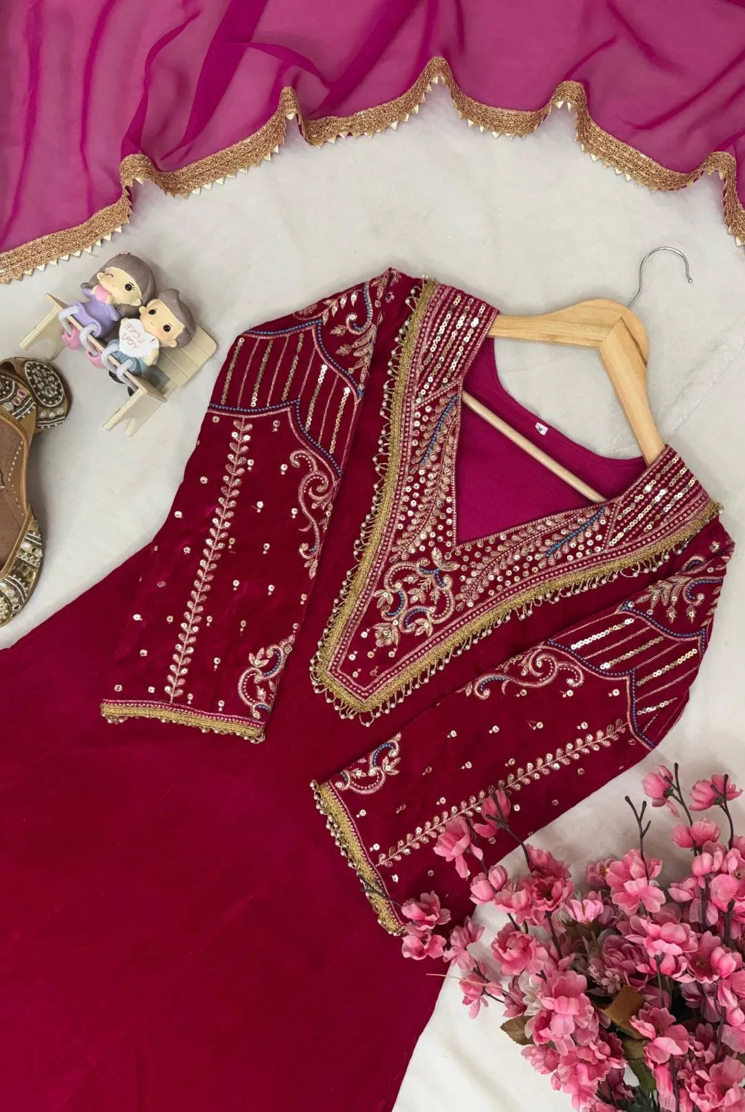 Stylish C585 1419 Velvet Zari Work Festival Long Kurti Set Wholesale Surat 2026