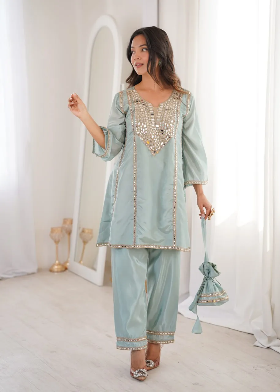 Beautiful Mohini 9326 Silk Mirror Embroidery Kurti Pant Set Wholesale Surat 2026