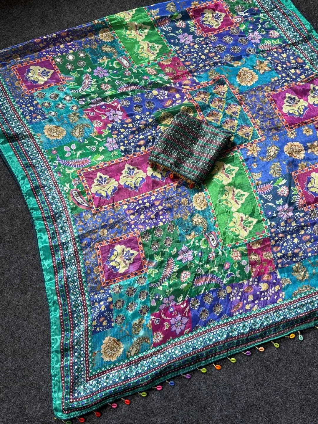 Beautiful WMS Roman Silk Ajarakh Mirror Work Festival Wholesale Surat Saree 2026