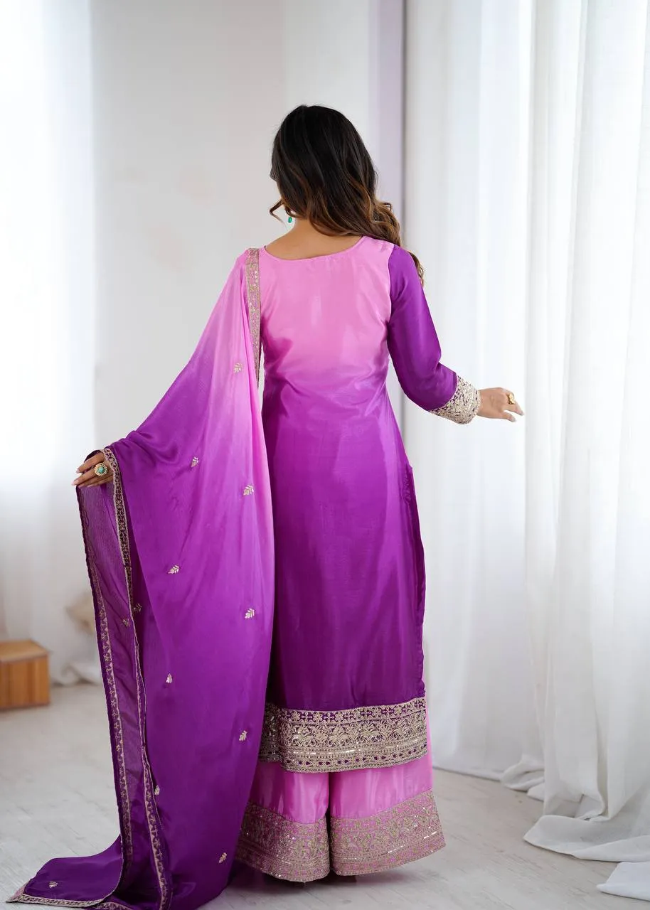 Stylish Deepika SP36 Shaded Chinon Silk Thred Work Sharara Suit Wholesale Surat 2026