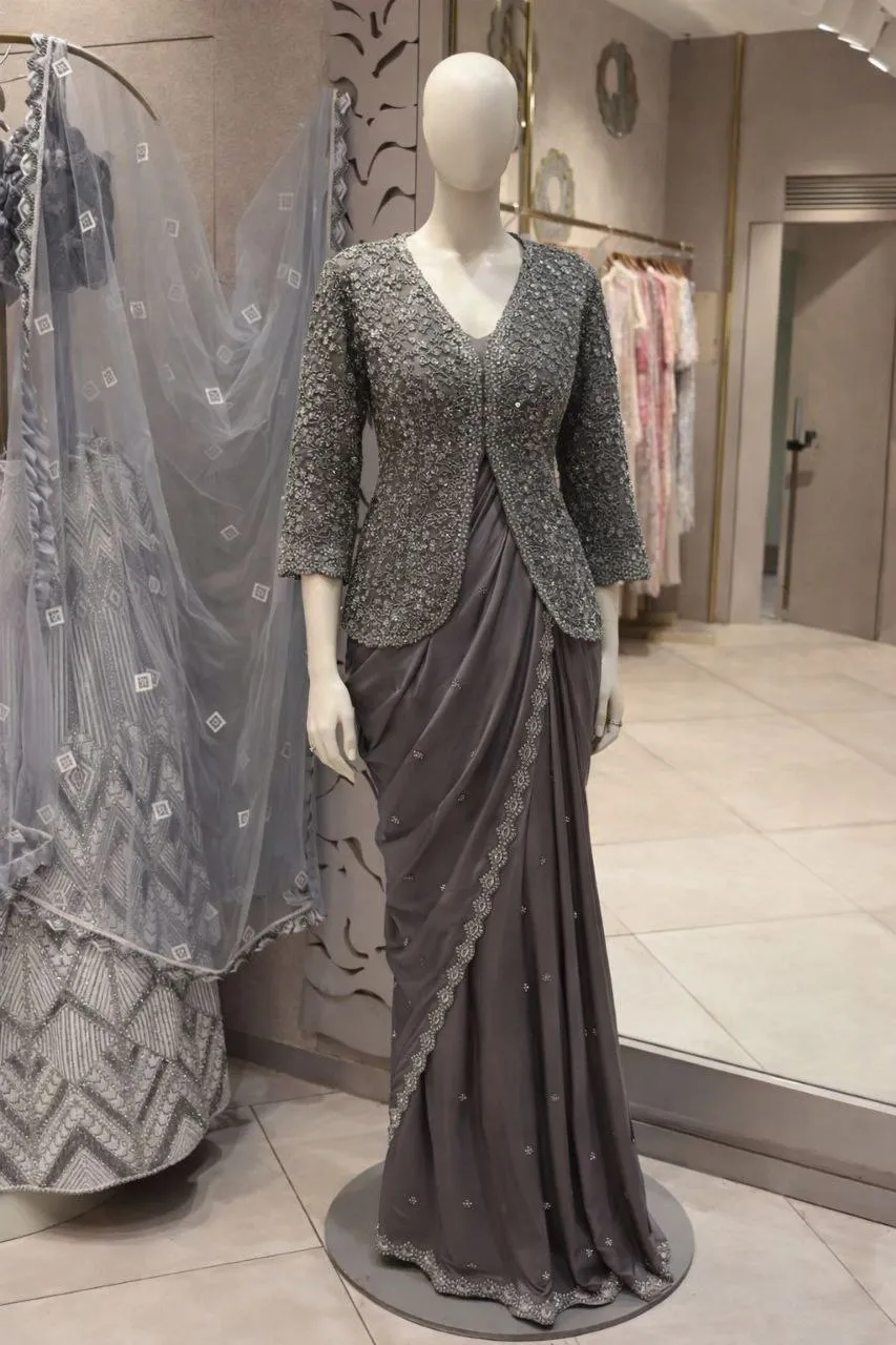 Beautiful Madhuri 250 Crep Satin Embroidery Wedding & Party Ready To Wear Saree Wholesale Surat 2026