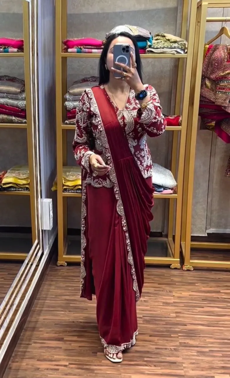 Stylish Madhuri 212 Chinon Embroidery Ready To Wear Saree Wholesale Surat 2026