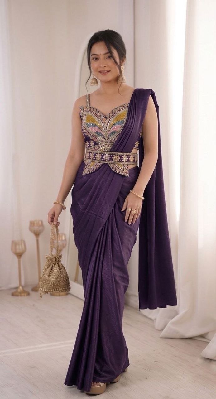 Madhuri 257 Crep Party Embroidery Ready To Wear Saree Wholesale Surat