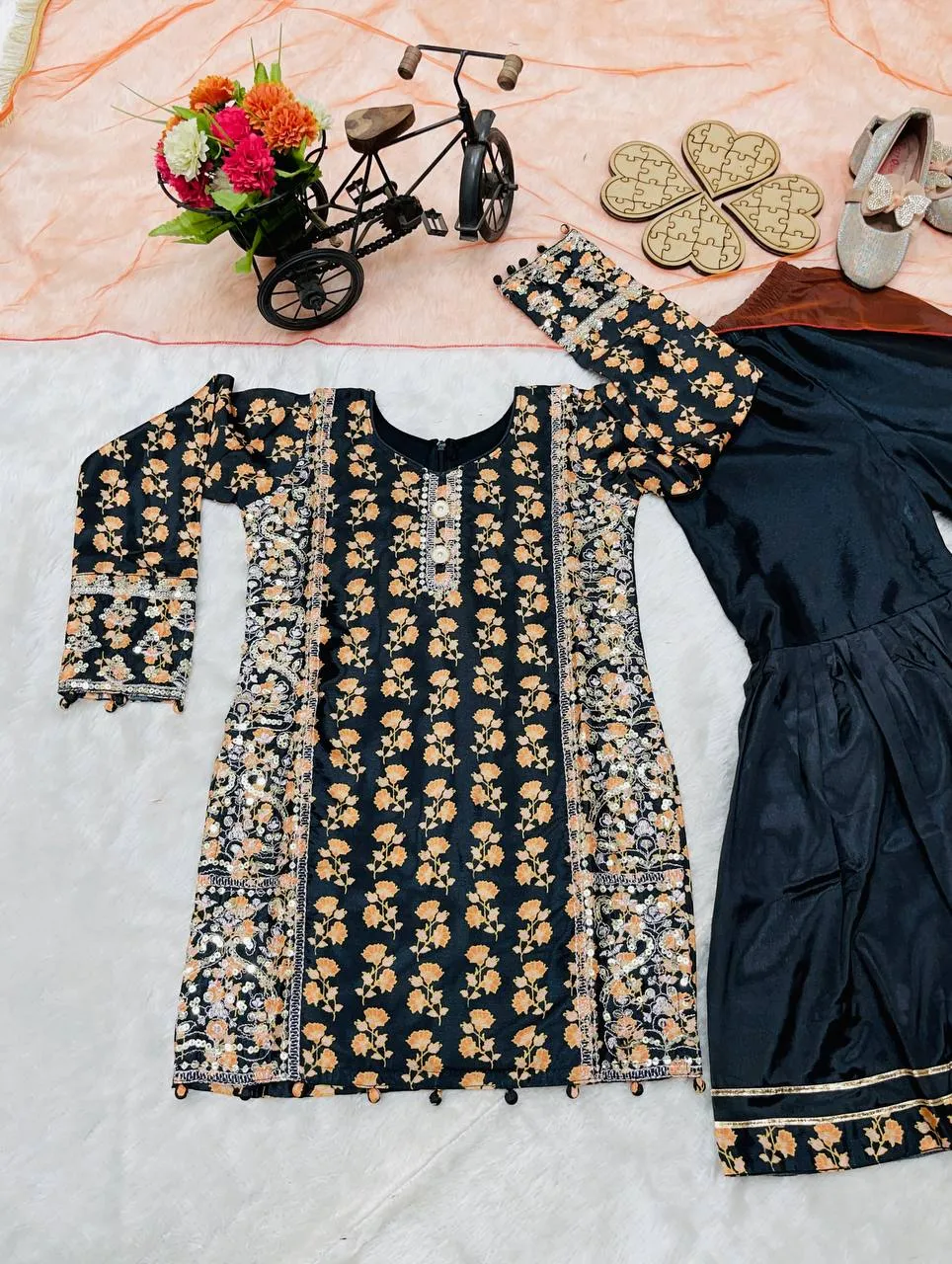 Launching Baby 204 Chinon Embroidery Sharara Suit Kid Wear Wholesale 2026