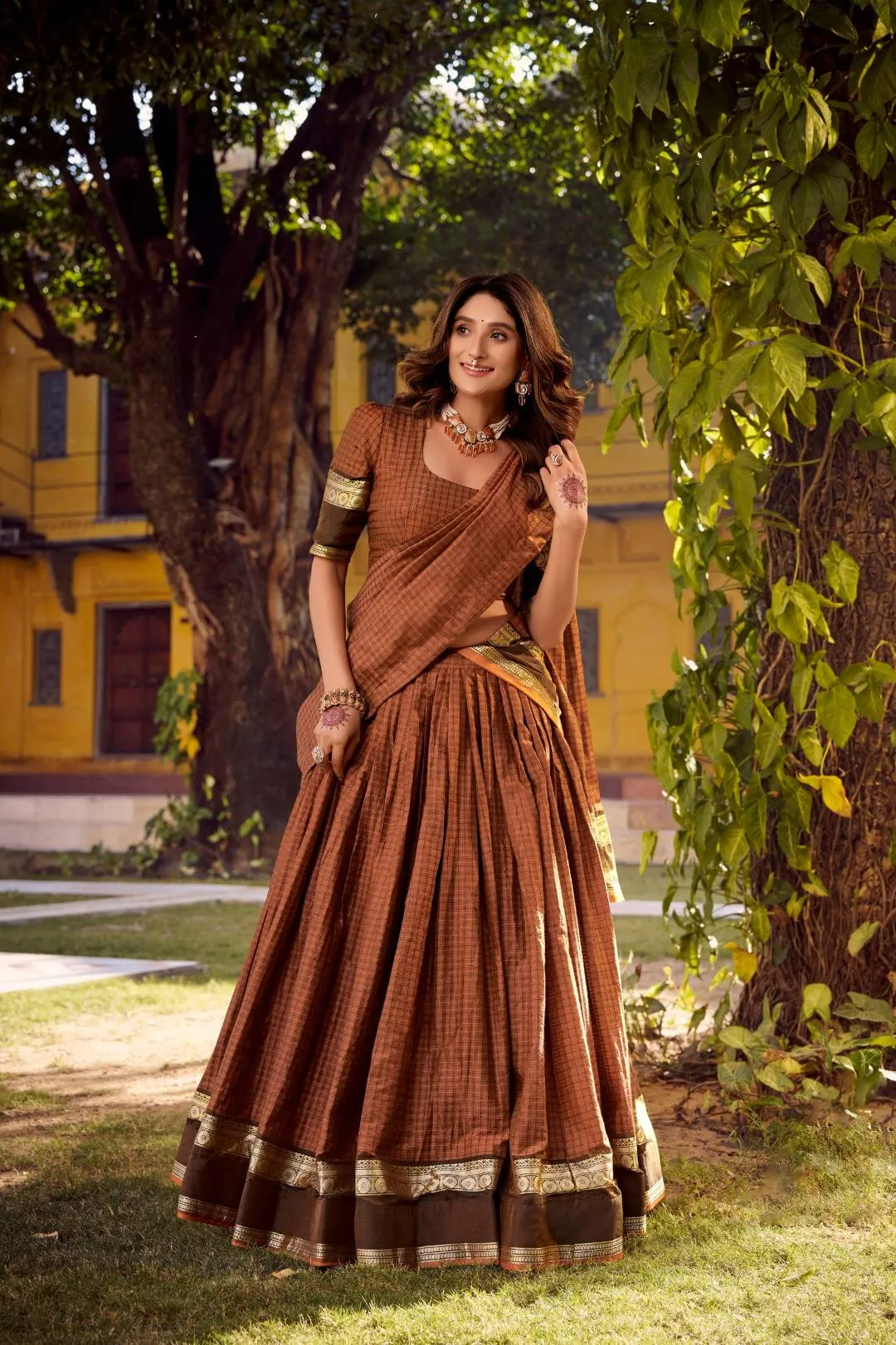 Beautiful WMN 1900 Swasthika Chettinad Cotton Weaving Work Lehenga Choli Wholesale 2026