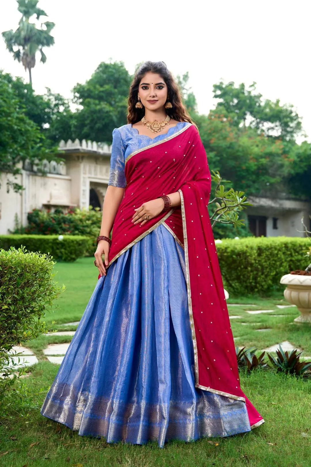 Buy WMN 2003 Kesariya Kanchipuram Lehenga Choli Wholesale 2026