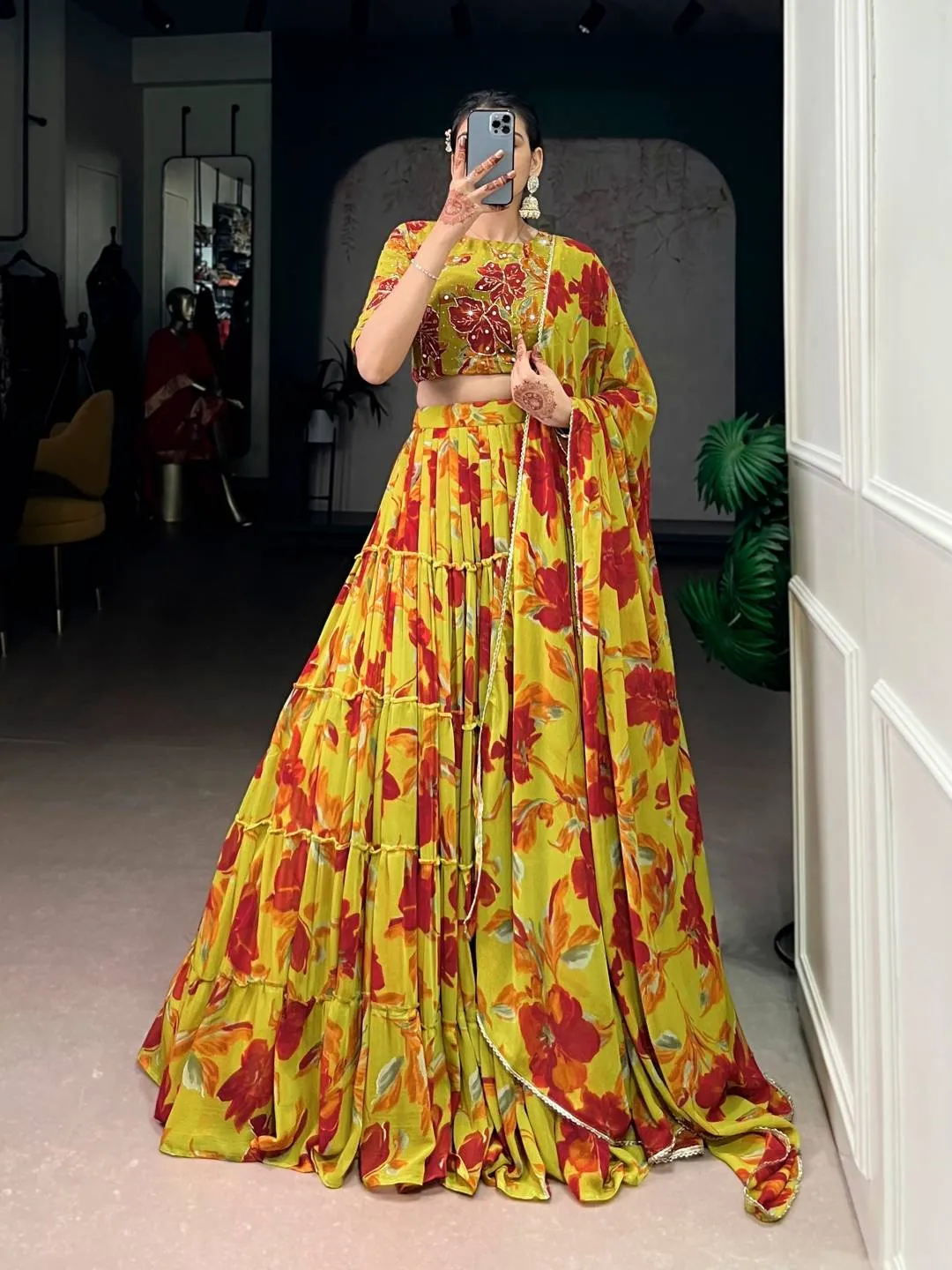 Latest WMN 1145 Floral Marble Printed Lehenga Choli Party Wear Collection 2026