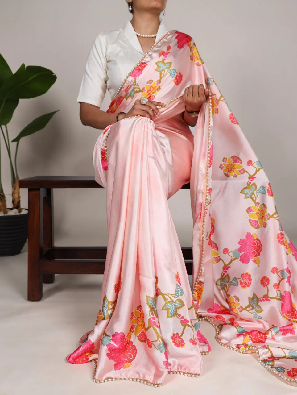 Buy WMN 7028 Satin Silk Floral Printed Festive Saree Wholesale 2026