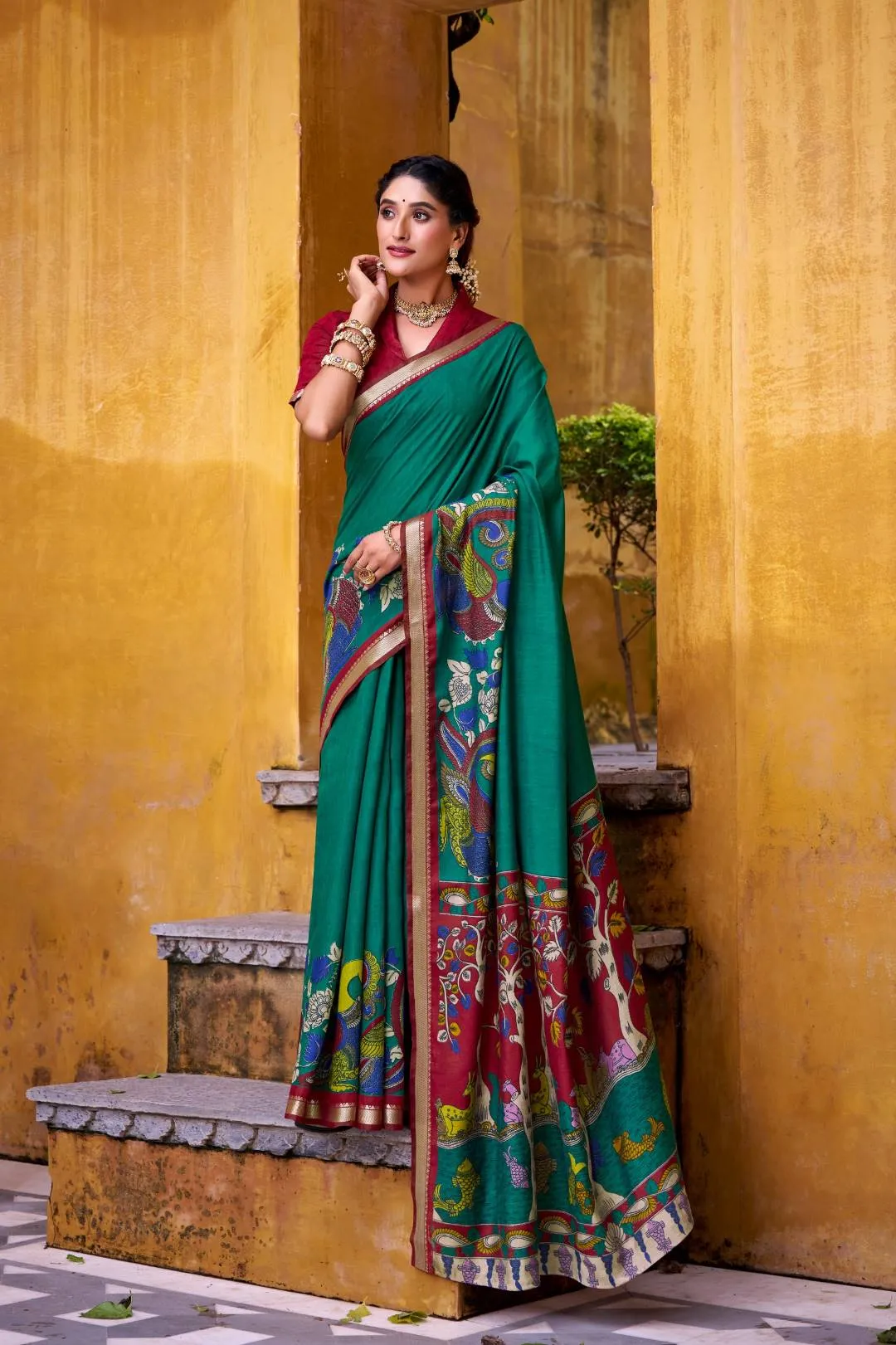 Stylish WMN 7048 Viranshi Viscose Chanderi Kalamkari Weaving Saree Wholesale 2026