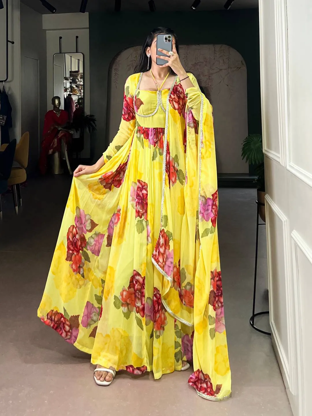 Launching WMN 5103 Chiffon Floral Printed Gown Wholesale 2026