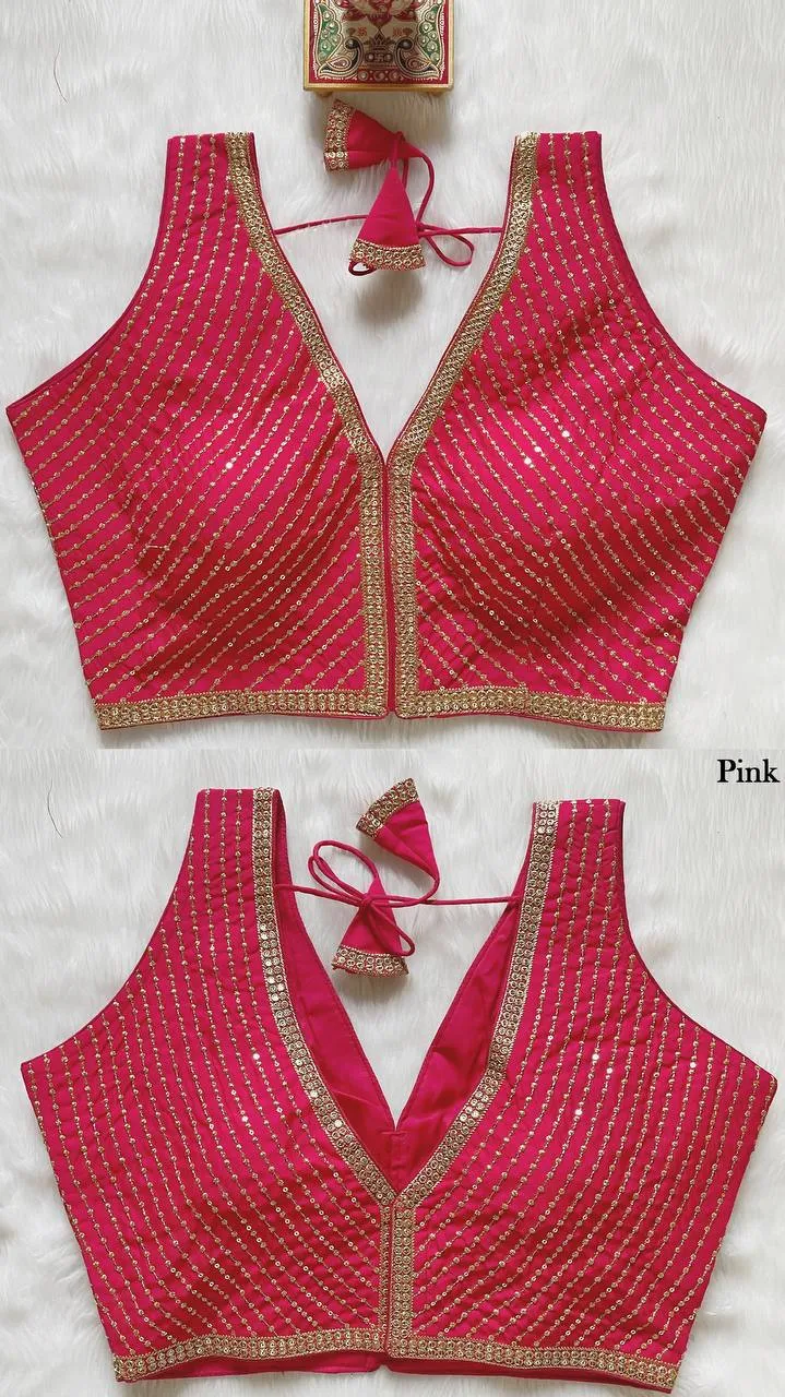 Latest Mrunal Pinky Roman Silk Embroidery Work Readymade Blouse 2026