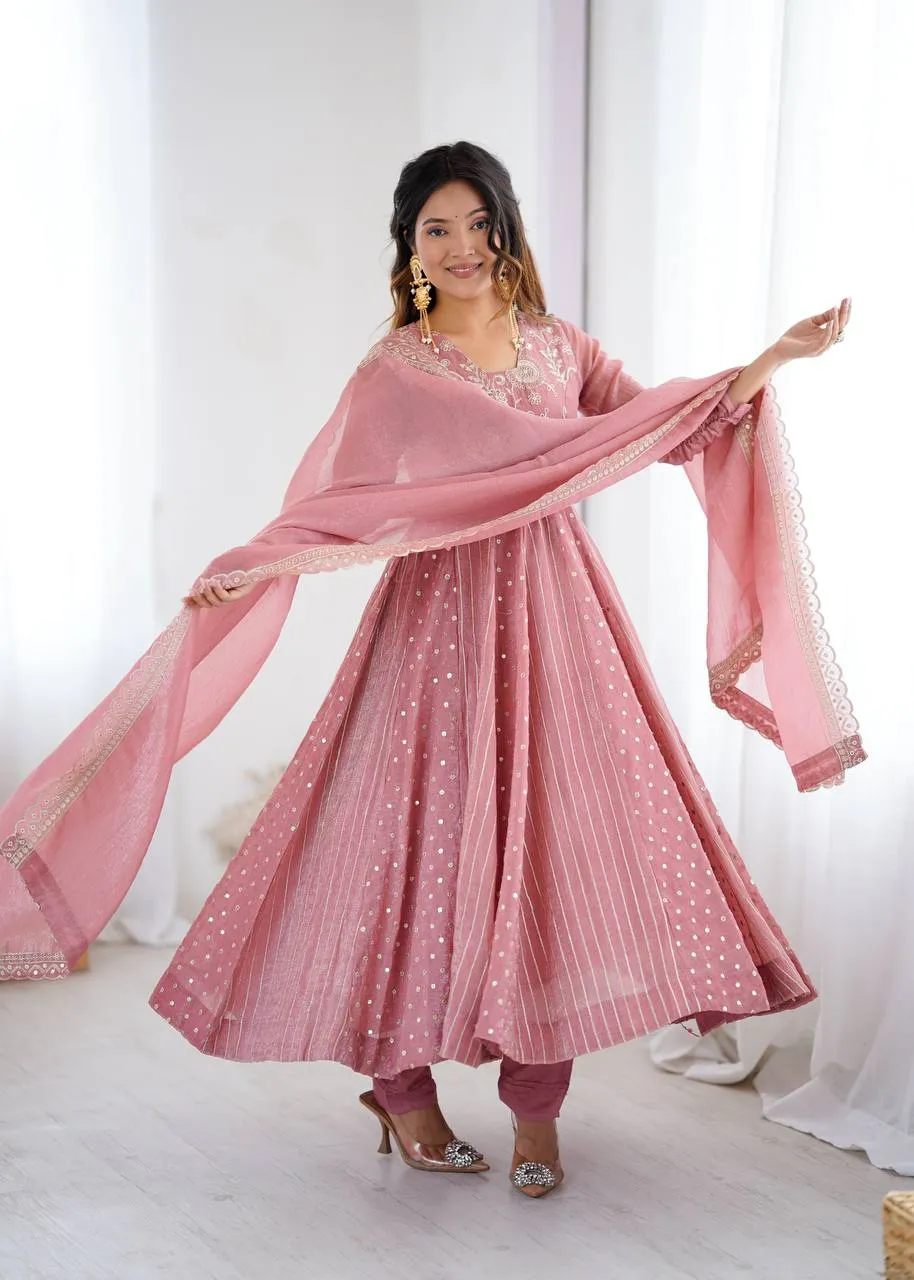 Launching Sabina 5293 Crunchy Silk Sequence Work Anarkali Readymade Dress Wholesale 2026