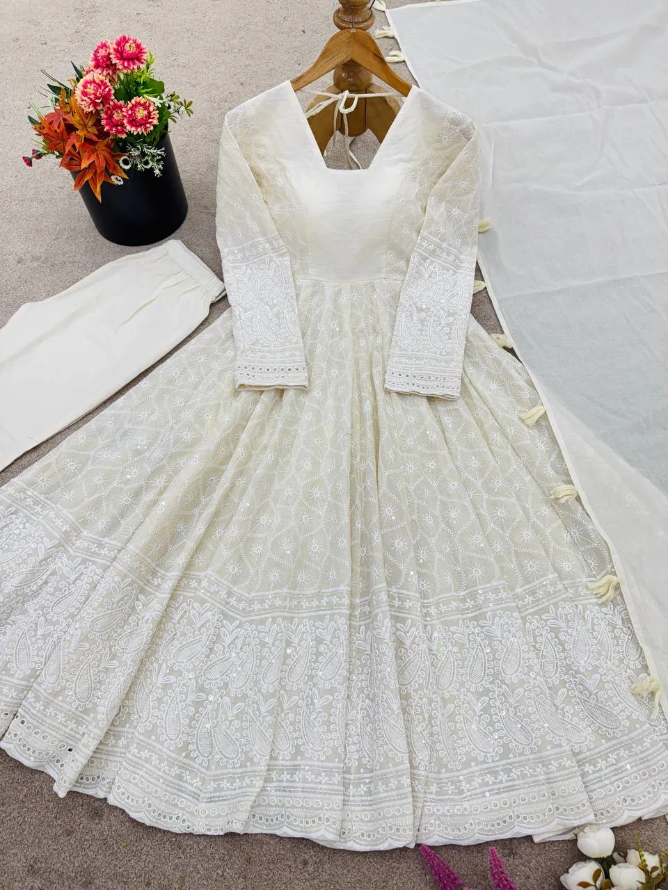 Beautiful Sabina 5332 Kora Cotton Schiffli Work Anarkali Readymade Dress Wholesale 2026