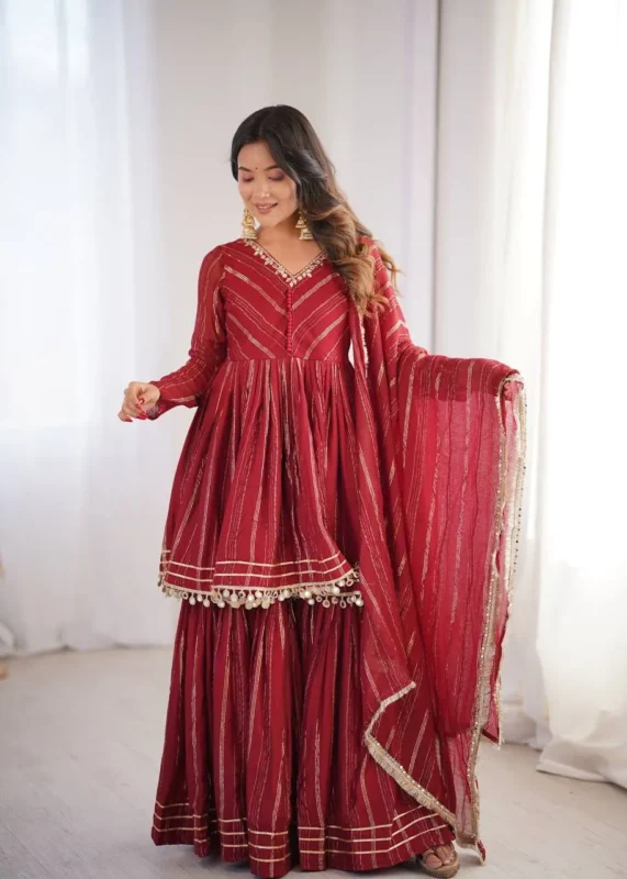 Stylish Sabina 5300 Mal Chanderi Mirror Handwork Sharara Suit Wholesale 2026