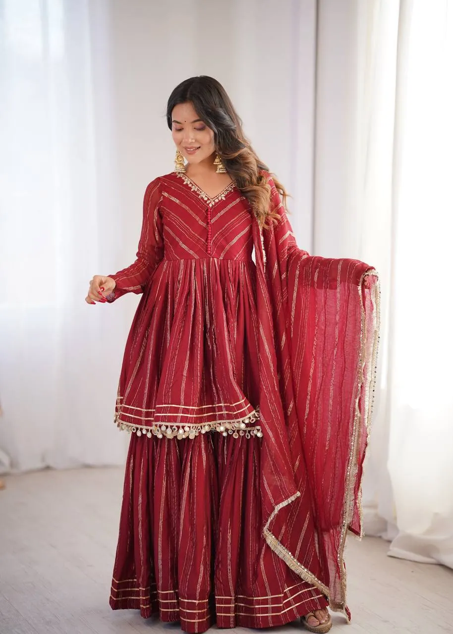 Stylish Sabina 5300 Mal Chanderi Mirror Handwork Sharara Suit Wholesale 2026